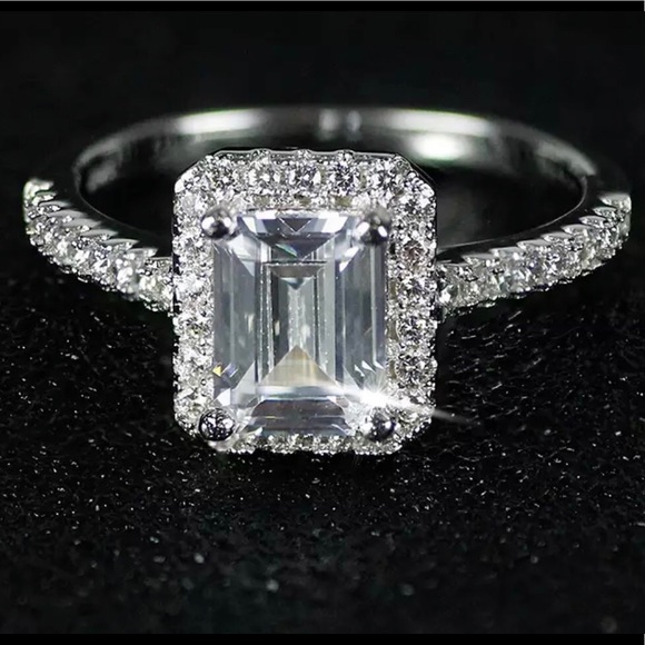 ✨Halo Emerald Cut Engagement Ring✨ - Picture 2 of 2